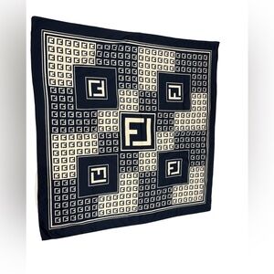 Vintage Designer Inspired Silk Feel Scarf Navy Blue Zucca Square Made in Italy